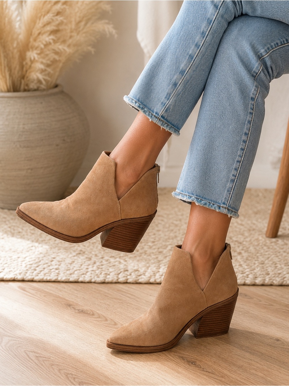 Vince Camuto Tan Suede Pointed-Toe Ankle Booties